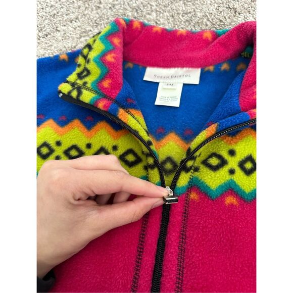 vintage susan bristol zipper up fleece vest colorful retro aztec print womens XS - Picture 5 of 9